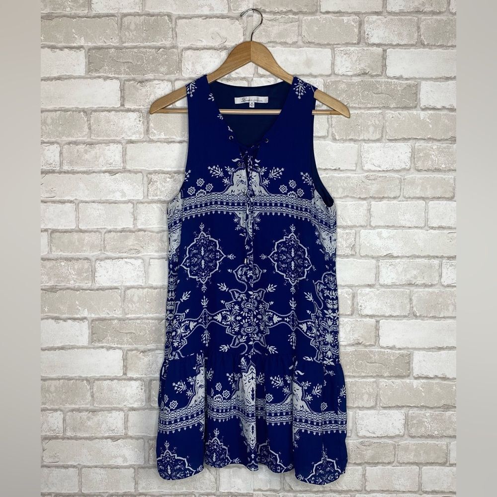 Lovers + Friends Blue & White Sleeveless Temple Dress Size M - Picture 2 of 16
